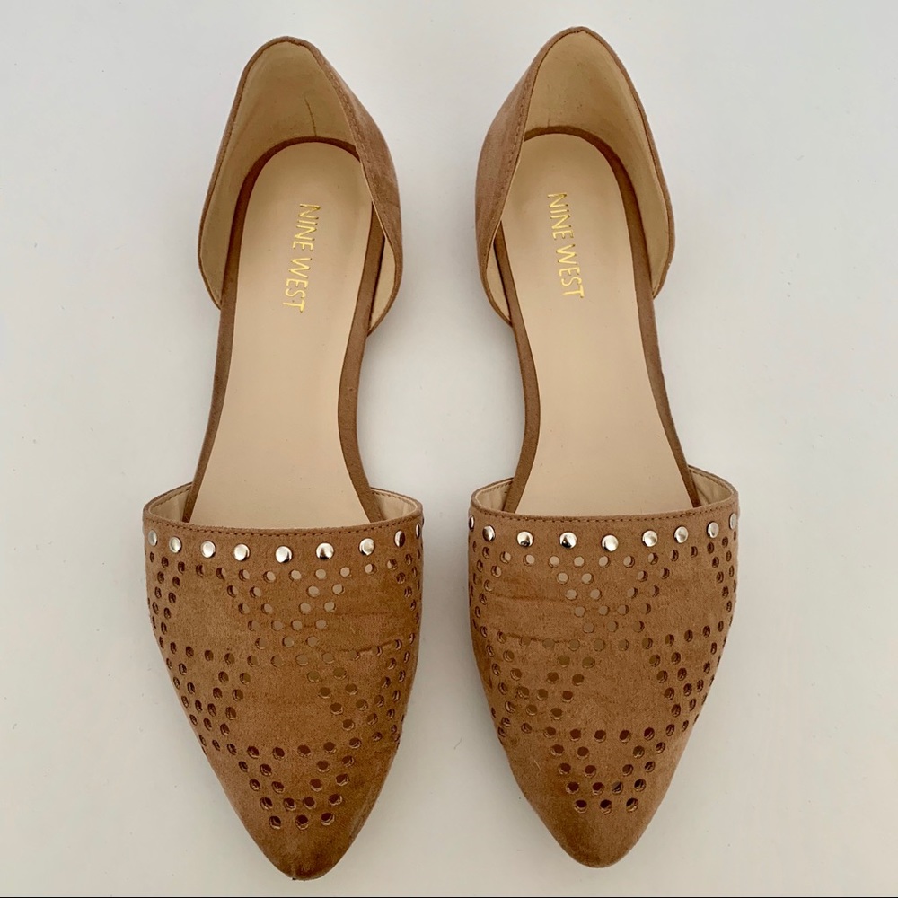 Nine West Suede Tan Cut-out Slide Shoes 7.5